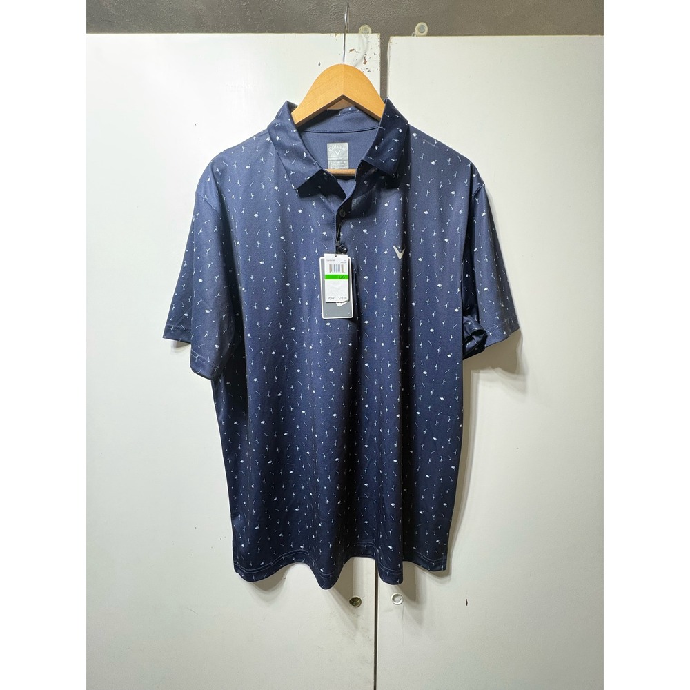 Callaway Opti-Dri Polo Shirt Mens Large Peacoat Navy Martini Print Golf Top NWT